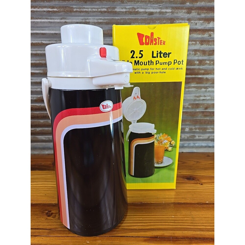Vintage 70's Coaster Pump Pot Wide Mouth Unbreakable 2.5 Liter Hot/Cold NEW-RARE